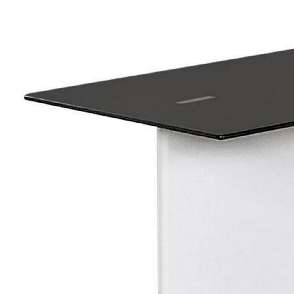 Liam 22 Inch Square Side End Table, White Wood, Pedestal Base, Glass Top