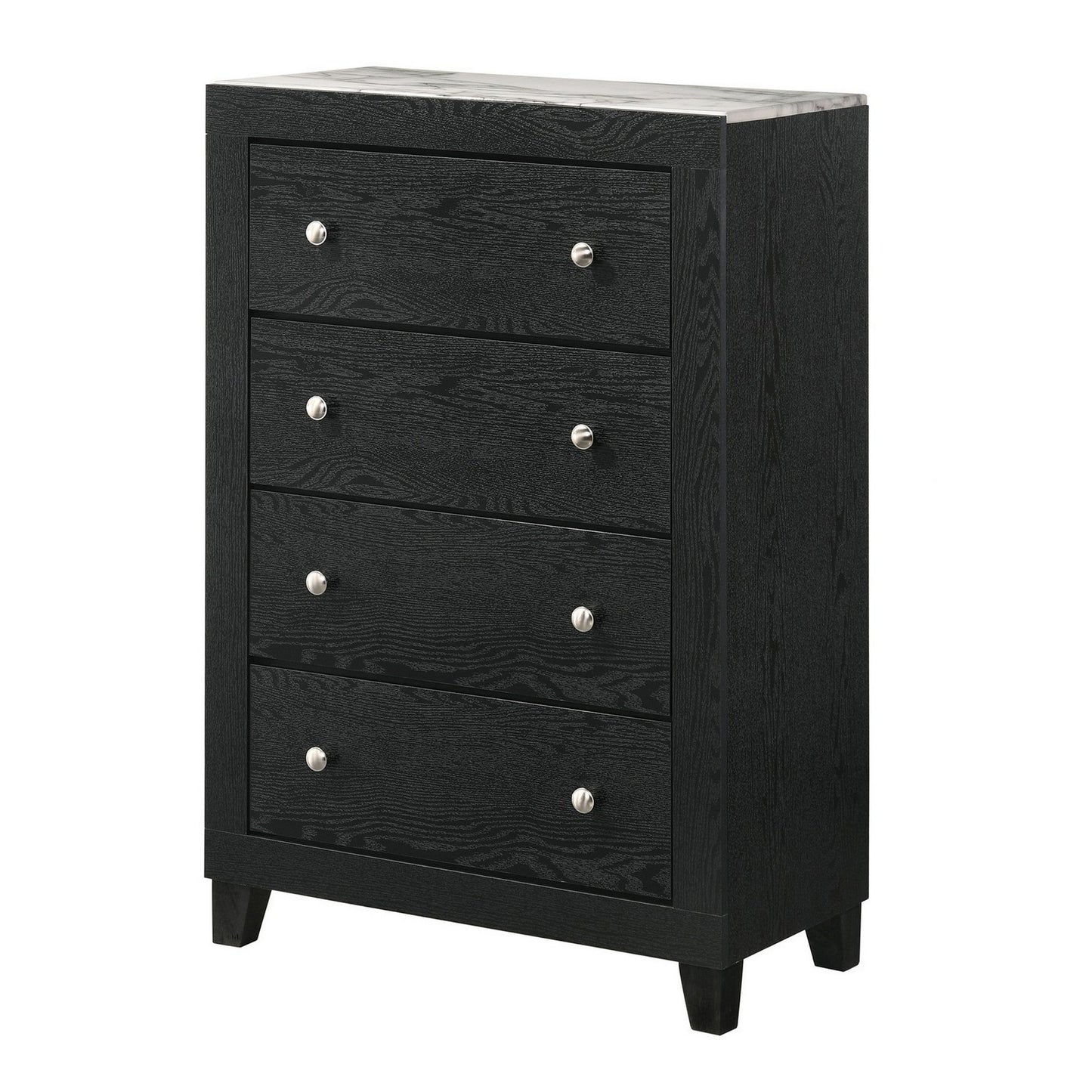 Yoh 47 Inch Tall 4 Drawer Dresser Chest with Marble Top, Metal Knobs, Black