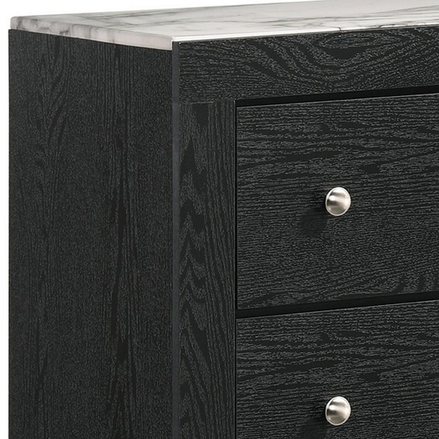 Yoh 47 Inch Tall 4 Drawer Dresser Chest with Marble Top, Metal Knobs, Black