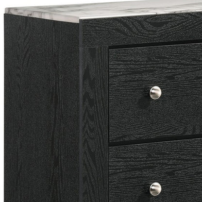 Yoh 47 Inch Tall 4 Drawer Dresser Chest with Marble Top, Metal Knobs, Black