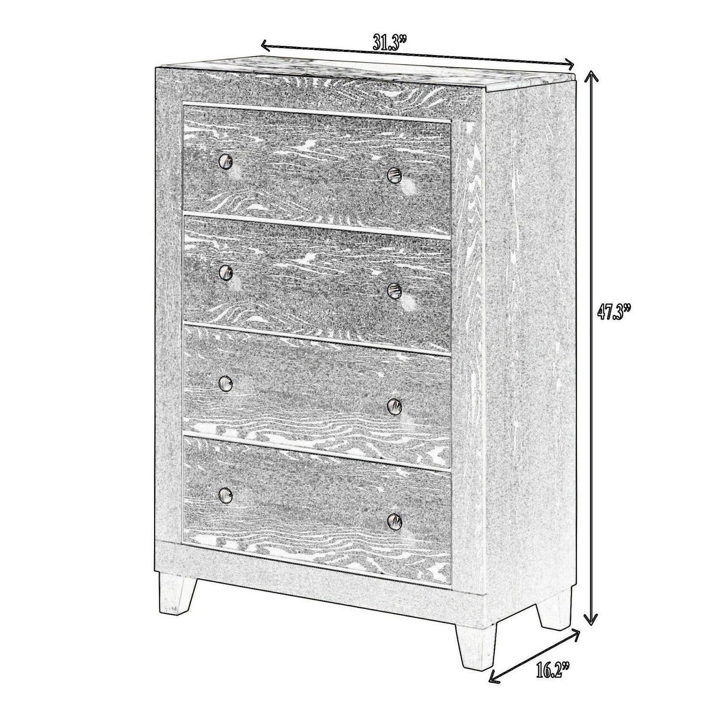 Yoh 47 Inch Tall 4 Drawer Dresser Chest with Marble Top, Metal Knobs, Black