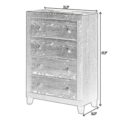 Yoh 47 Inch Tall 4 Drawer Dresser Chest with Marble Top, Metal Knobs, Black
