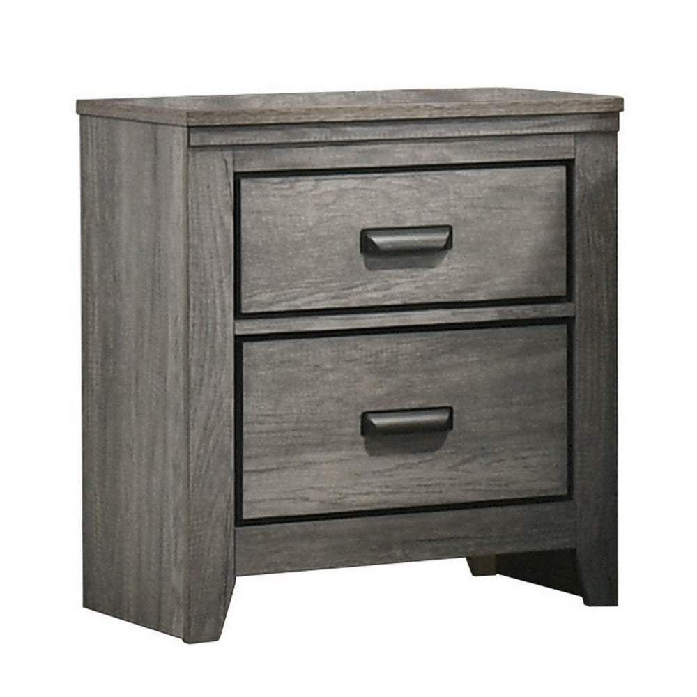 Lei 26 Inch 2 Drawer Nightstand, Sleek Metal Handles, Modern Gray Finish