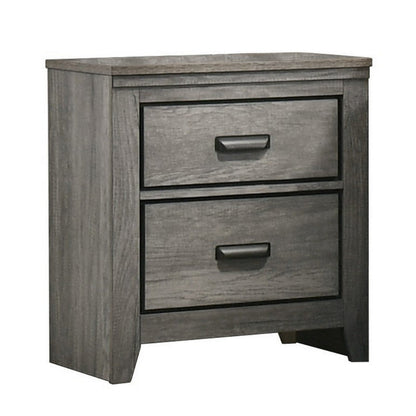 Lei 26 Inch 2 Drawer Nightstand, Sleek Metal Handles, Modern Gray Finish