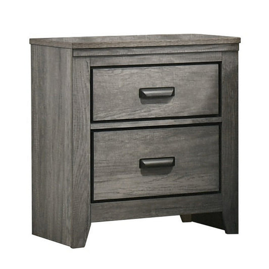 Lei 26 Inch 2 Drawer Nightstand, Sleek Metal Handles, Modern Gray Finish