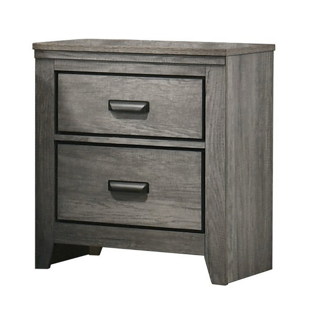 Lei 26 Inch 2 Drawer Nightstand, Sleek Metal Handles, Modern Gray Finish