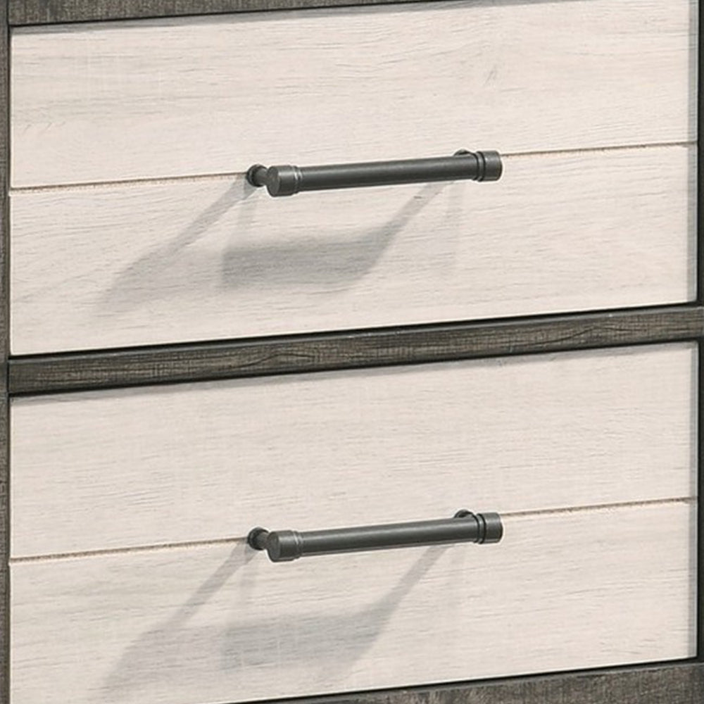 Yaz 25 Inch Modern 2 Drawer Nightstand, Bar Metal Handles, White and Gray