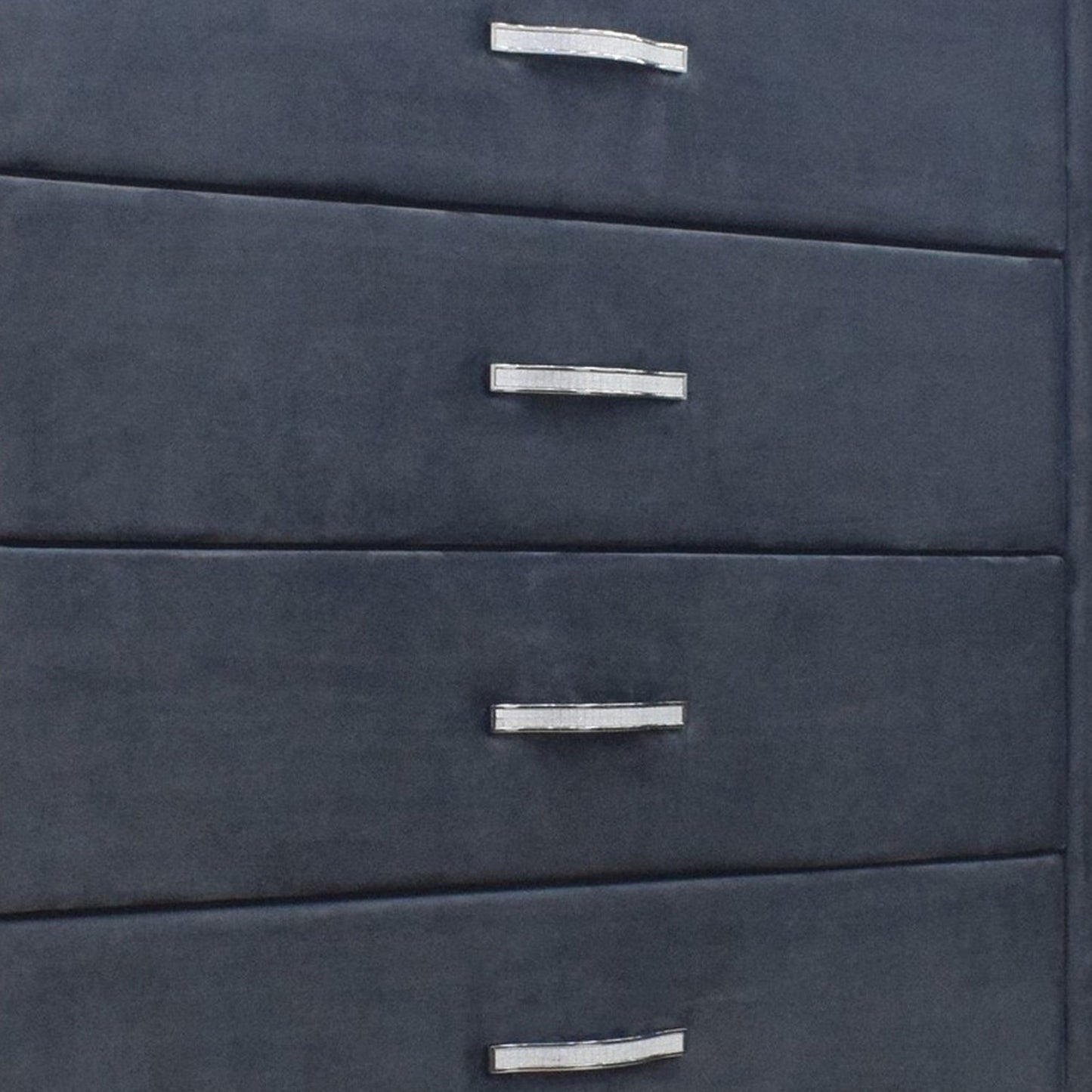 Moha 50 Inch Tall 5 Drawer Dresser Chest, Glass Top Gray Velvet Upholstered