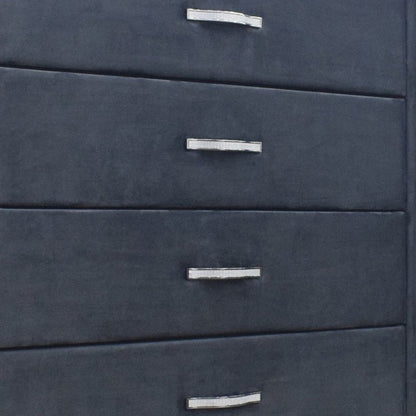 Moha 50 Inch Tall 5 Drawer Dresser Chest, Glass Top Gray Velvet Upholstered