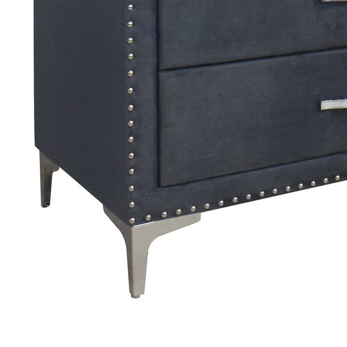 Moha 50 Inch Tall 5 Drawer Dresser Chest, Glass Top Gray Velvet Upholstered