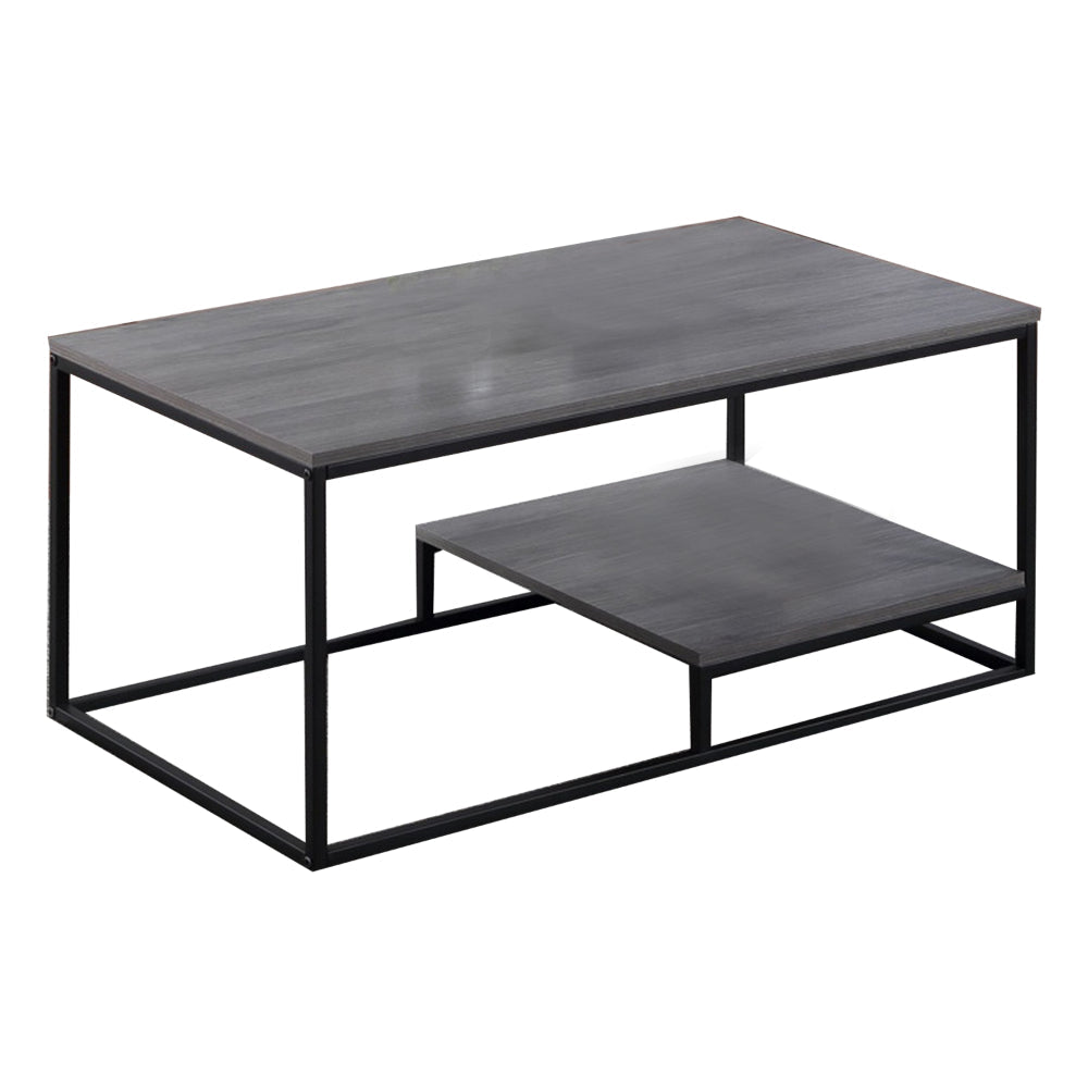 3 Piece Cocktail Set with Coffee Table and 2 End Tables, Wood Shelves, Gray
