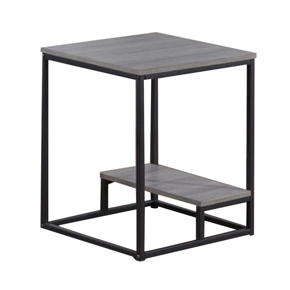 3 Piece Cocktail Set with Coffee Table and 2 End Tables, Wood Shelves, Gray