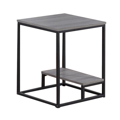 3 Piece Cocktail Set with Coffee Table and 2 End Tables, Wood Shelves, Gray