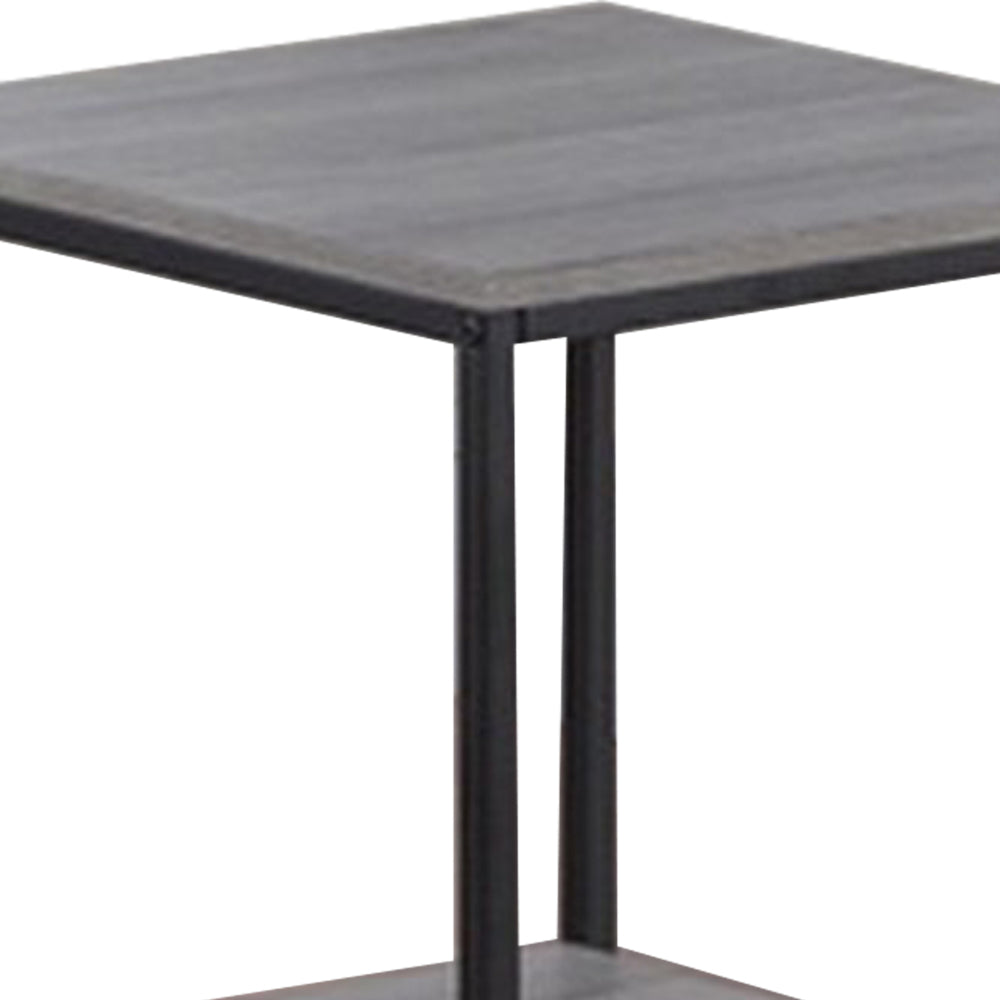 3 Piece Cocktail Set with Coffee Table and 2 End Tables, Wood Shelves, Gray