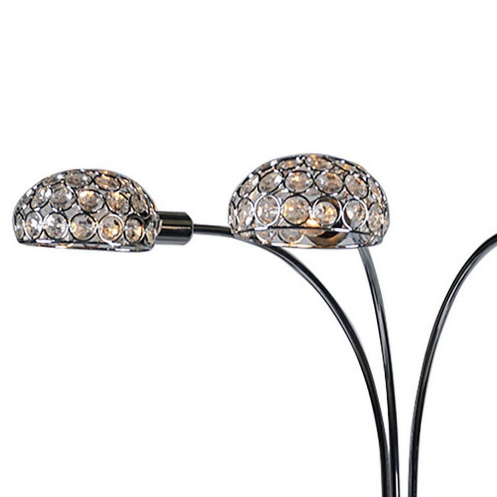 Arya 33 Inch Modern Arcing 3 Light Table Lamp, Round Crystal Accents Chrome