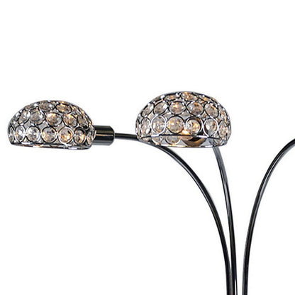 Arya 33 Inch Modern Arcing 3 Light Table Lamp, Round Crystal Accents Chrome