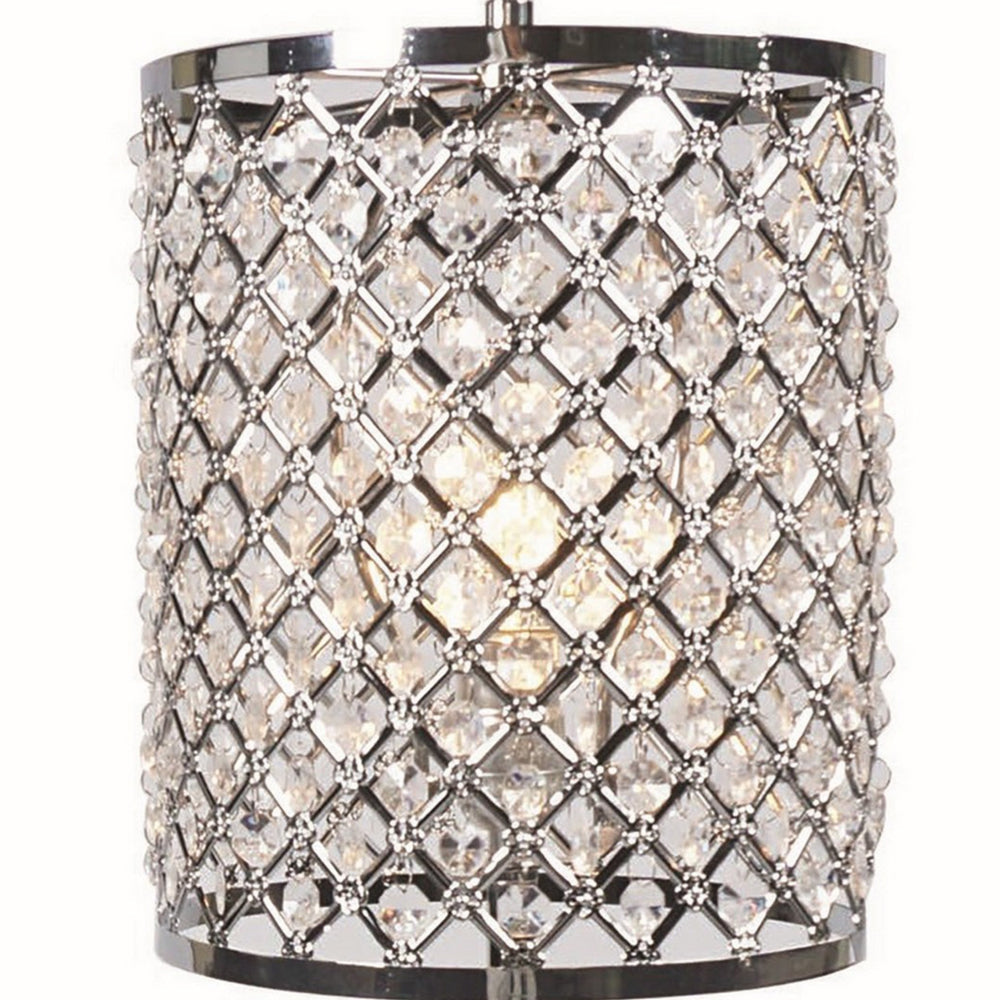 24 Inch Modern Table Lamp, Crystal Shade, Tessellated Metal Accents, Chrome
