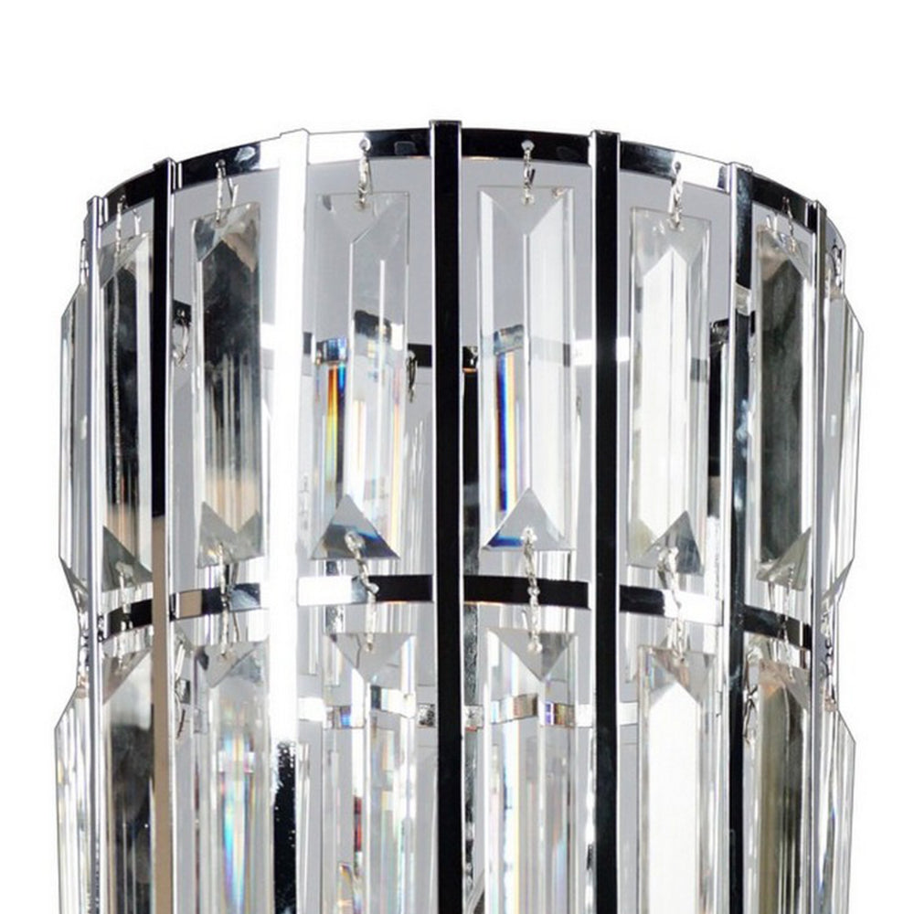 20 Inch Modern Table Lamp, Metal Cage Shade with Glass Accents, Chrome