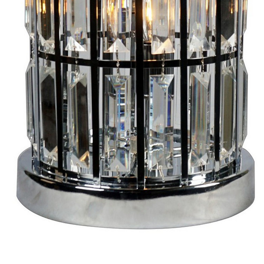 20 Inch Modern Table Lamp, Metal Cage Shade with Glass Accents, Chrome