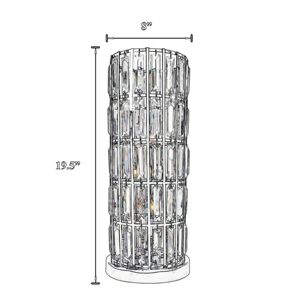20 Inch Modern Table Lamp, Metal Cage Shade with Glass Accents, Chrome