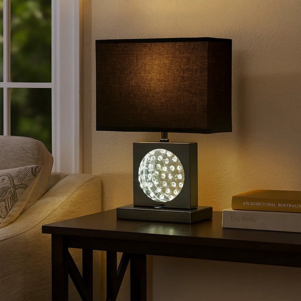 Rohi 22 Inch Table Lamp, Black Fabric Shade, Nickel Base, LED Accents