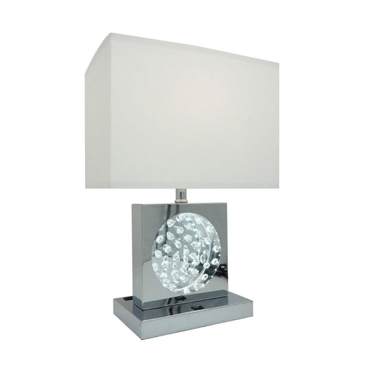 Rohi 22 Inch Table Lamp, White Fabric Shade, Chrome Base, LED Accents