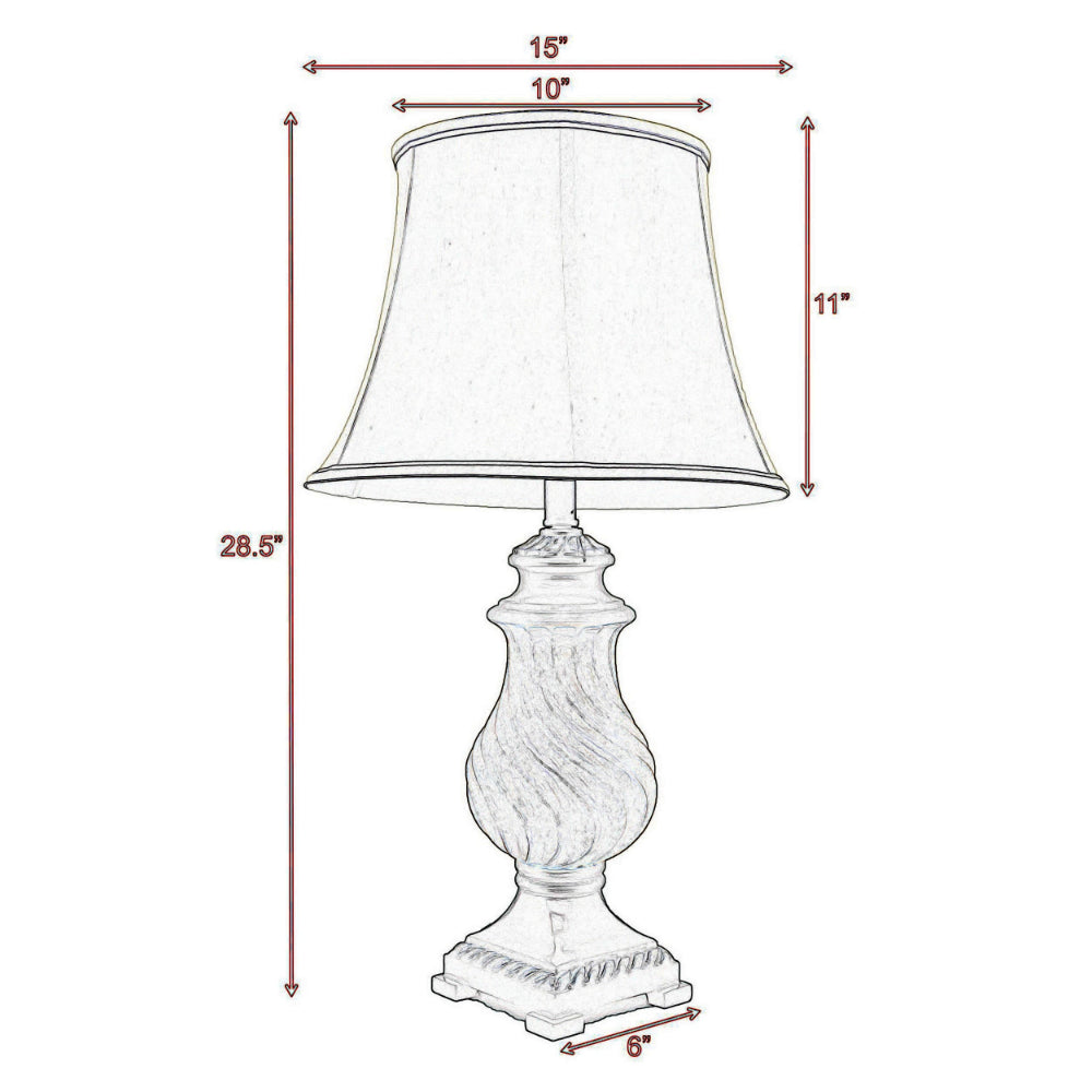 29 Inch Table Lamp, Traditional Round Beige Fabric Shade, Brown Plinth Base
