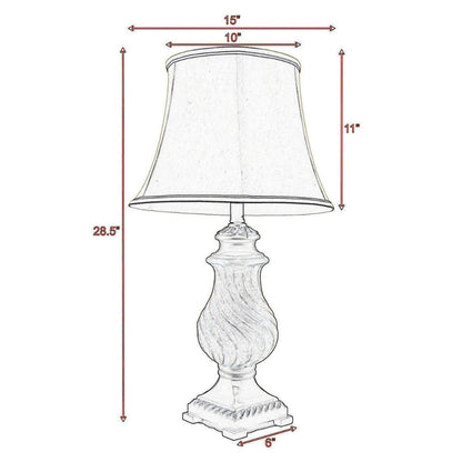 29 Inch Table Lamp, Traditional Round Beige Fabric Shade, Brown Plinth Base