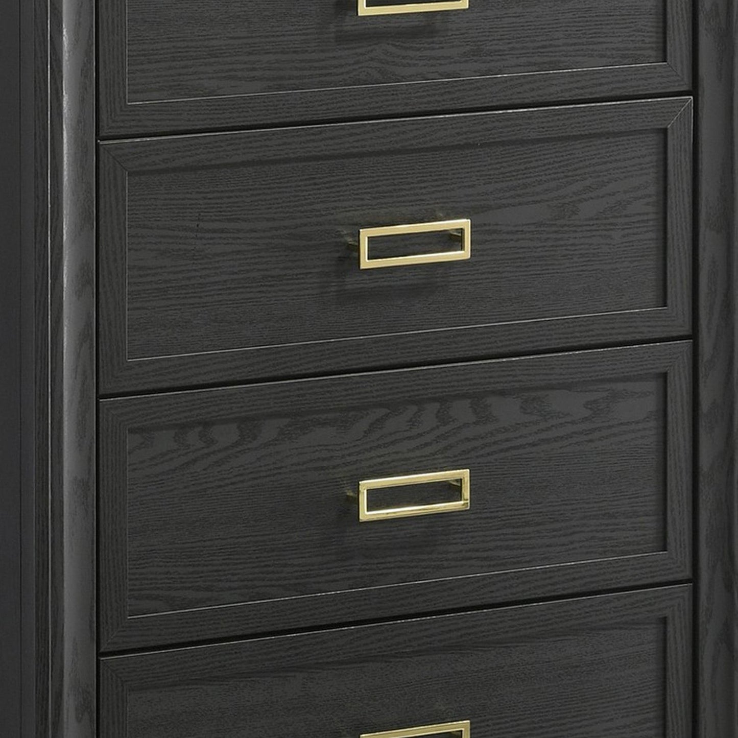Nio 48 Inch Tall 4 Drawer Dresser Chest, Bracket Legs, Frame Handles, Gray