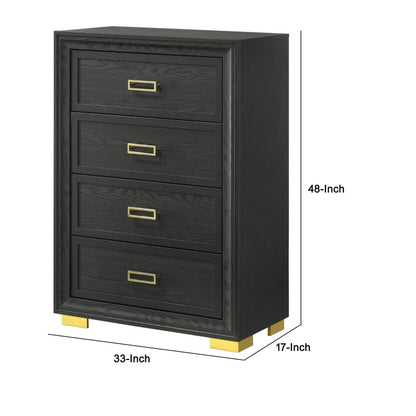 Nio 48 Inch Tall 4 Drawer Dresser Chest, Bracket Legs, Frame Handles, Gray