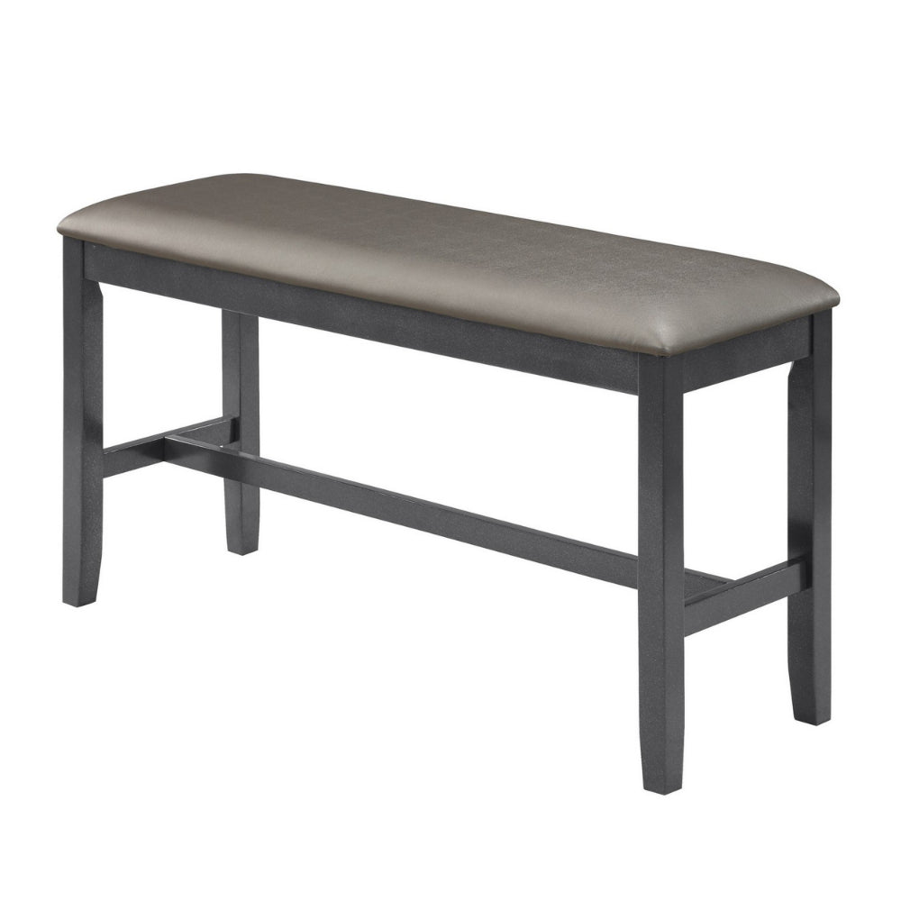 48 Inch Dining Bench, Padded Seat Cushion, Metallic Gray Upholstery, Black