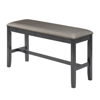 48 Inch Dining Bench, Padded Seat Cushion, Metallic Gray Upholstery, Black