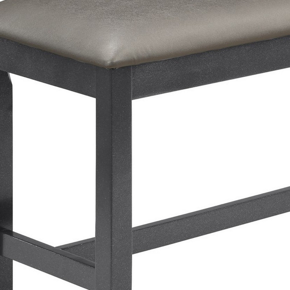 48 Inch Dining Bench, Padded Seat Cushion, Metallic Gray Upholstery, Black