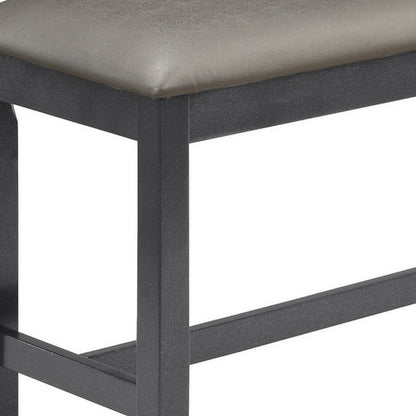 48 Inch Dining Bench, Padded Seat Cushion, Metallic Gray Upholstery, Black