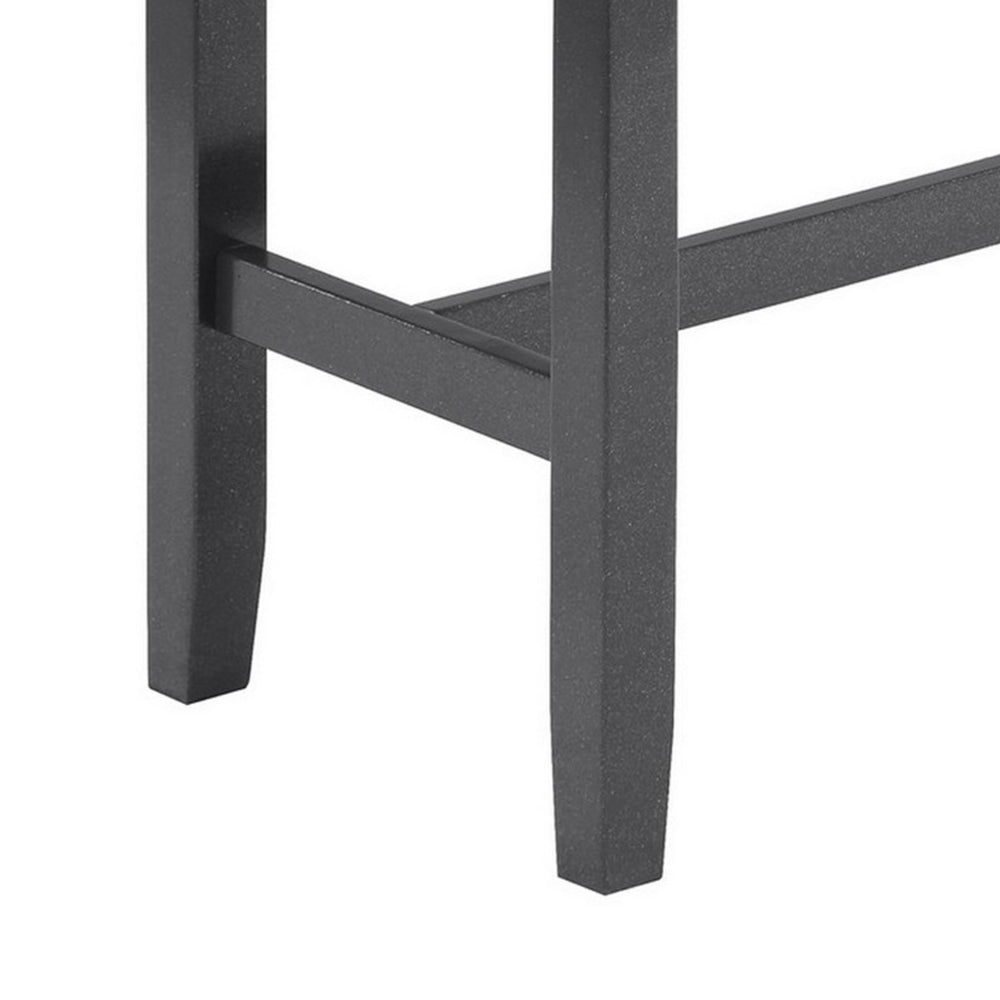 48 Inch Dining Bench, Padded Seat Cushion, Metallic Gray Upholstery, Black