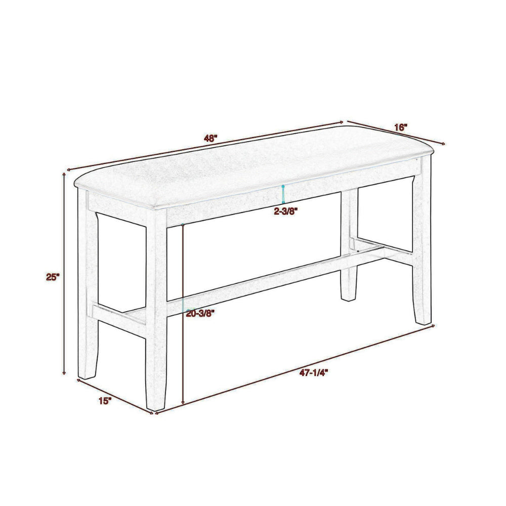 48 Inch Dining Bench, Padded Seat Cushion, Metallic Gray Upholstery, Black