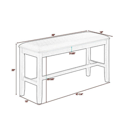 48 Inch Dining Bench, Padded Seat Cushion, Metallic Gray Upholstery, Black