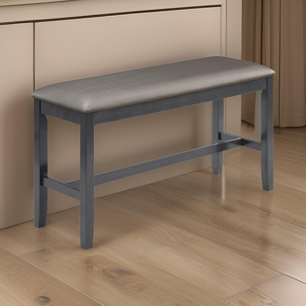 48 Inch Dining Bench, Padded Seat Cushion, Metallic Gray Upholstery, Black