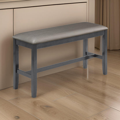 48 Inch Dining Bench, Padded Seat Cushion, Metallic Gray Upholstery, Black