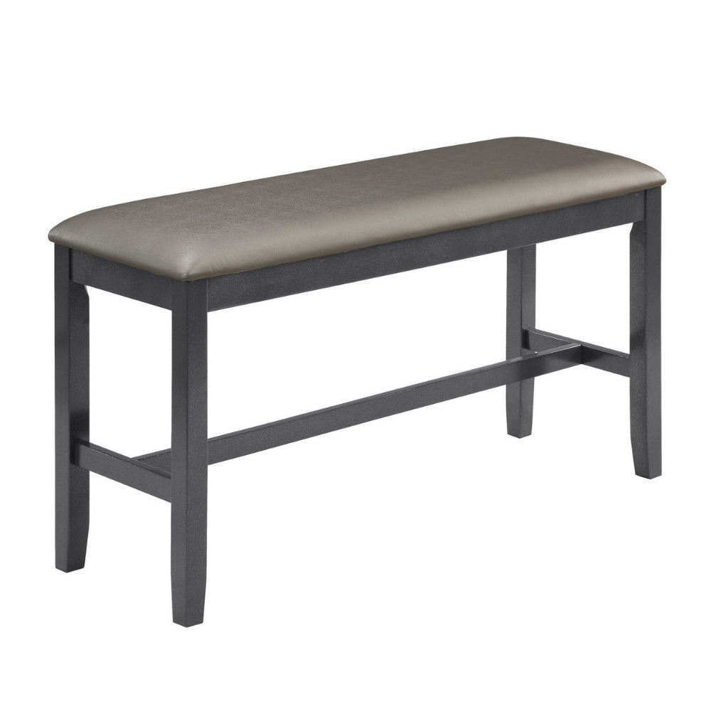 48 Inch Dining Bench, Padded Seat Cushion, Metallic Gray Upholstery, Black