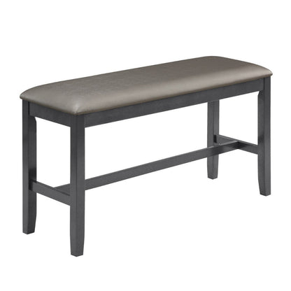 48 Inch Dining Bench, Padded Seat Cushion, Metallic Gray Upholstery, Black
