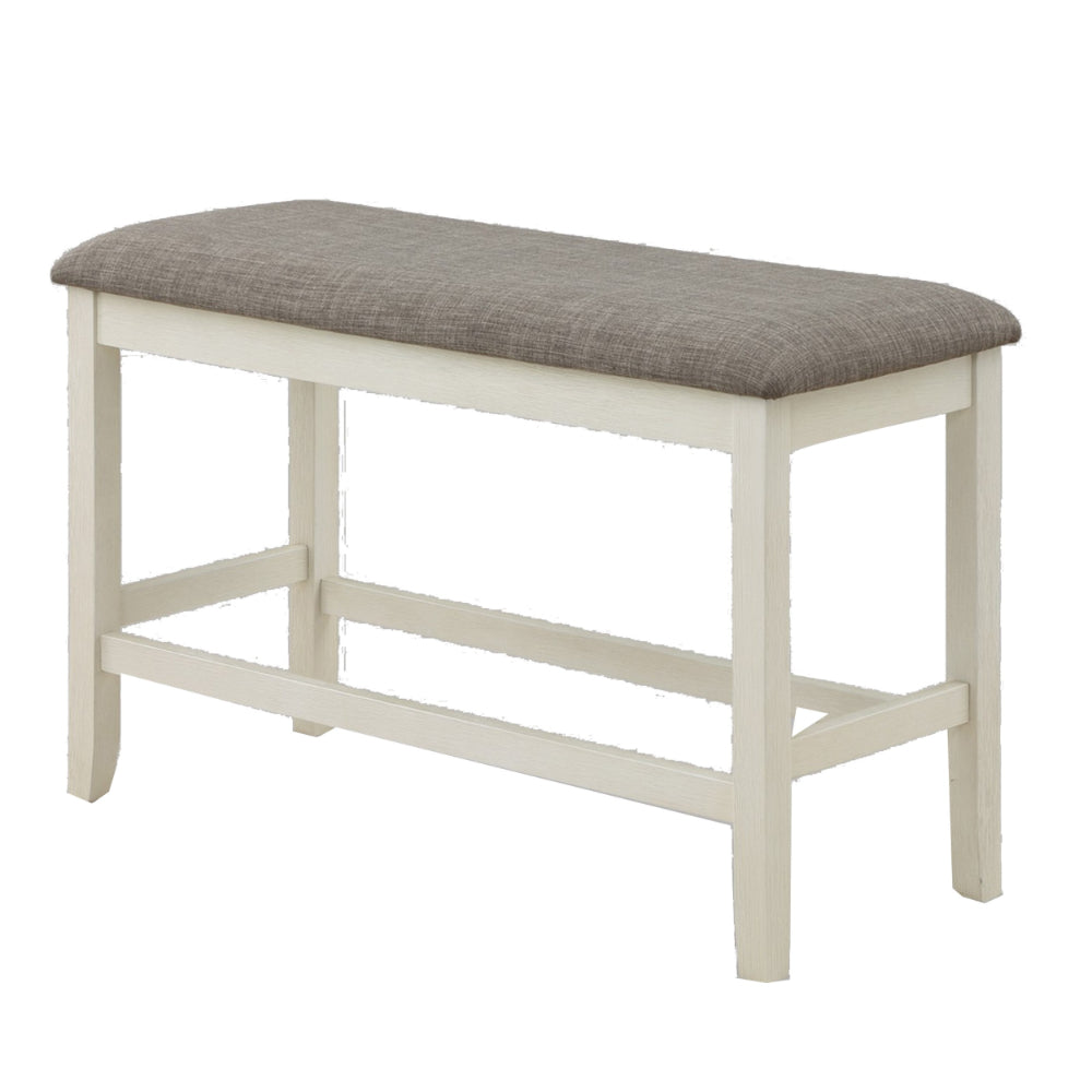 Mon 40 Inch Counter Height Dining Bench, Padded Seat, Chalk Gray Upholstery