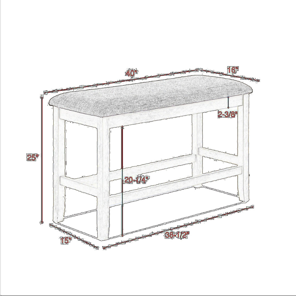 Mon 40 Inch Counter Height Dining Bench, Padded Seat, Chalk Gray Upholstery