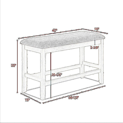 Mon 40 Inch Counter Height Dining Bench, Padded Seat, Chalk Gray Upholstery
