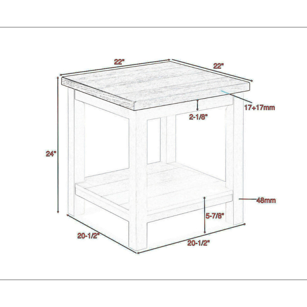 Mon 24 Inch Square End Table, Open Bottom Shelf, Brown Top, White Frame
