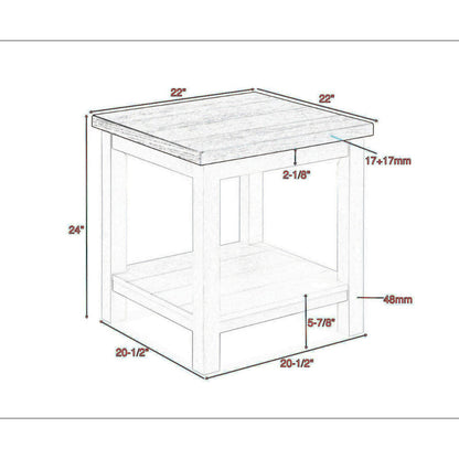 Mon 24 Inch Square End Table, Open Bottom Shelf, Brown Top, White Frame