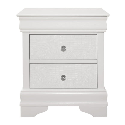 Teich 24 Inch Wood Nightstand, 2 Drawers, Textured Panels, Crisp White