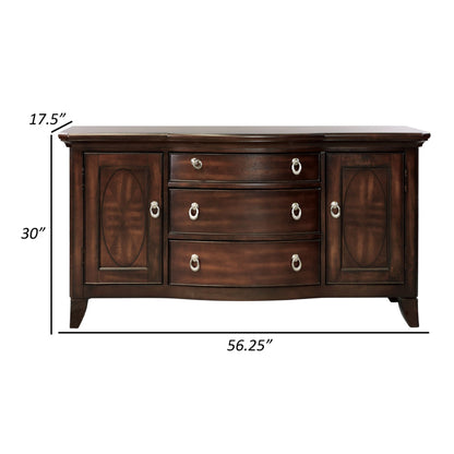 Koot 56 Inch 3 Drawer Buffet Console, Storage Cabinets, Adjustable Shelves