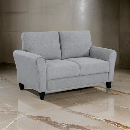 Engi 58 Inch Accent Loveseat, Smooth Gray Polyester, Attached Back Cushion