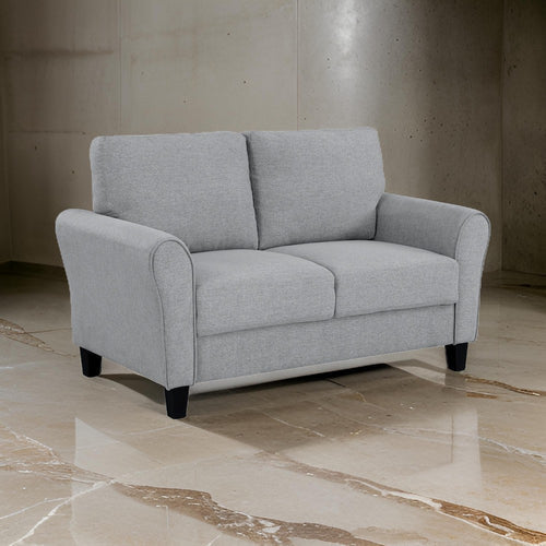 Engi 58 Inch Accent Loveseat, Smooth Gray Polyester, Attached Back Cushion